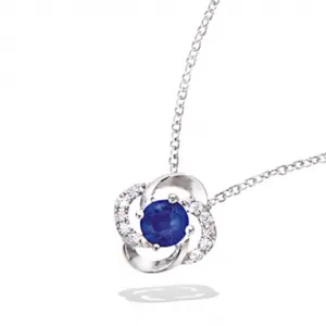 Collier en argent rhodié 925 millièmes d'une fleur montée d'une pierre bleu saphir et de strass