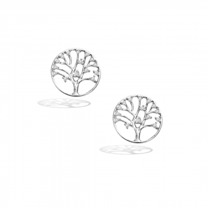 Boucles d'oreilles en argent rhodié 925 millièmes d’un arbre de vie bordée de strass.