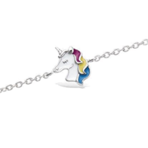 Collier en argent rhodié 925 millièmes d'une licorne à la crinière multicolore