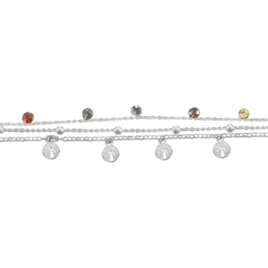 Bracelet triple chaine arbre de vie en argent et perles multicolores