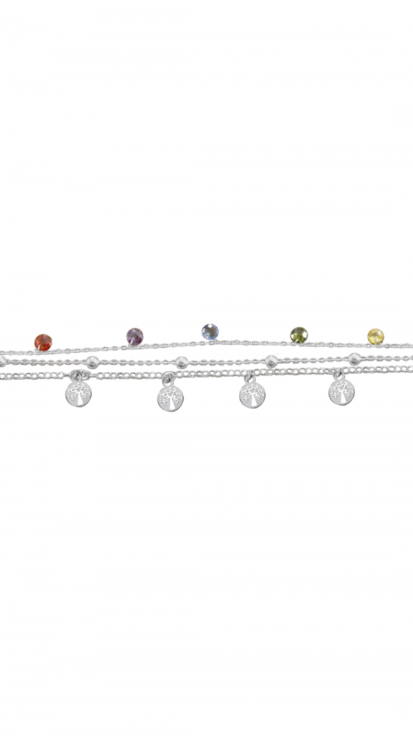 Bracelet triple chaine arbre de vie en argent et perles multicolores