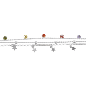 Bracelet triple chaine étoiles en argent et perles multicolores