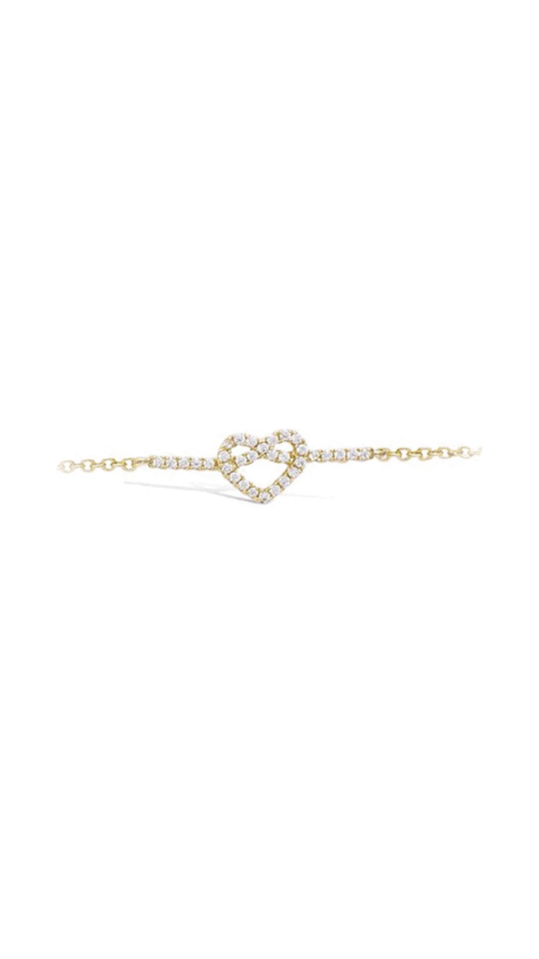 Bracelet plaqué or d'un cœur couvert de strass