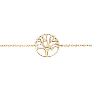 Bracelet d’un arbre de vie plaqué or couvert de strass