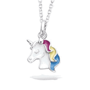 Collier en argent rhodié 925 millièmes d'une licorne à la crinière multicolore.