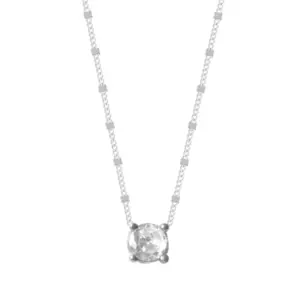 Collier en argent rhodié 925 millièmes d'une pierre ronde blanche et de petites perles sur la chaîne.