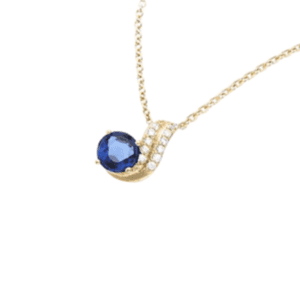 Collier plaqué or goutte d'eau monté d'une pierre bleue saphir et de strass