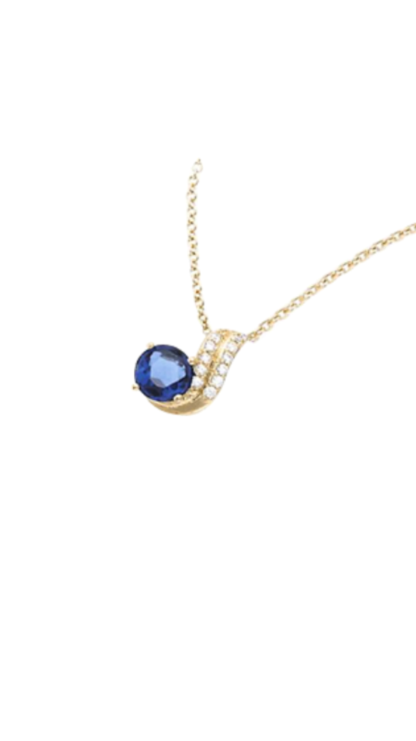 Collier plaqué or goutte d'eau monté d'une pierre bleue saphir et de strass