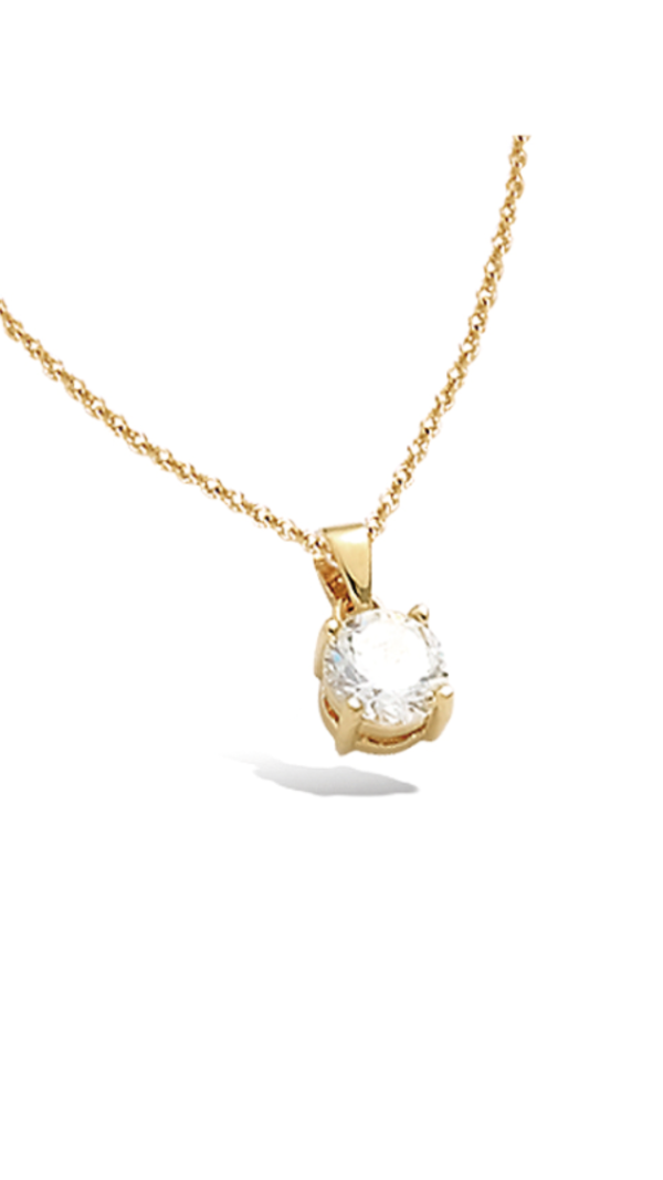 Collier plaqué or avec pendentif quatre griffes et pierre blanche