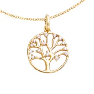 Collier arbre de vie plaqué or couvert de strass.