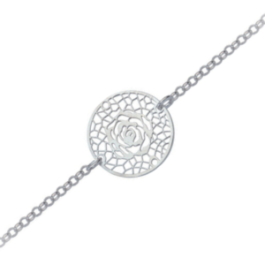 Bracelet d'une rose taillée dans de l'argent rhodié 925 millièmes