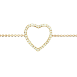 Bracelet plaqué or d'un cœur fin couvert de strass.