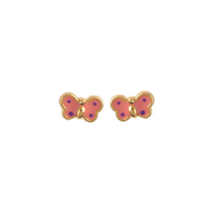 Boucles d'oreilles pour enfants en or jaune 9 carats en forme de papillons roses.