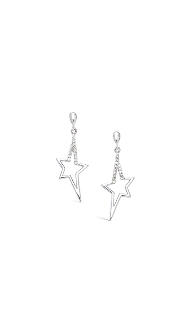 Boucles d'oreilles en argent rhodié 925 millièmes d’étoiles couvertes de strass.