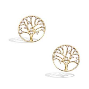 Boucles d'oreilles plaqué or d'arbres de vie couverts de strass.