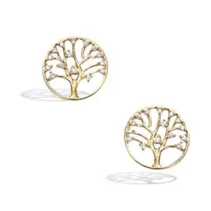 Boucles d'oreilles plaqué or d'arbres de vie couverts de strass.
