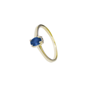 Bague solitaire plaqué or sertie d'une pierre bleue saphir.