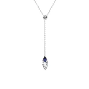 Boucles d'oreilles en argent rhodié 925 millièmes en forme de goutte couverte de strass et d'une pierre bleue saphir.