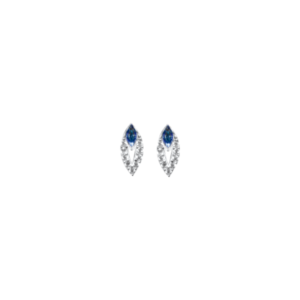 Boucles d'oreilles en argent rhodié 925 millièmes en forme de gouttes couvertes de strass et d'une pierre bleue saphir