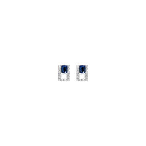 Boucles d'oreilles en argent rhodié 925 millièmes rectangulaires couvertes de strass et de pierres bleues saphir.