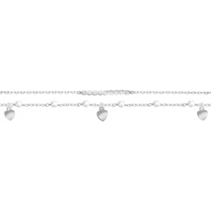 Bracelet double rang en argent rhodié représentant une barrette de pierres et des cœurs accompagnés de perles