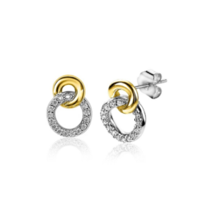 Boucles d'oreilles bicolores de la marque Zinzi en argent rhodié 925 millièmes couvertes de strass