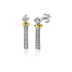 Boucles d'oreilles pendantes bicolores de la marque Zinzi en argent rhodié 925 millièmes avec pierres blanches et strass.