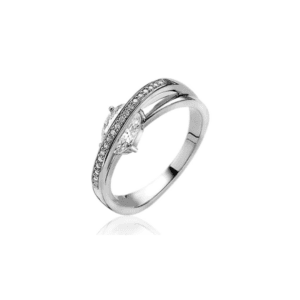 Bague de la marque Zinzi croisée en argent rhodié 925 millièmes et pierres blanches.