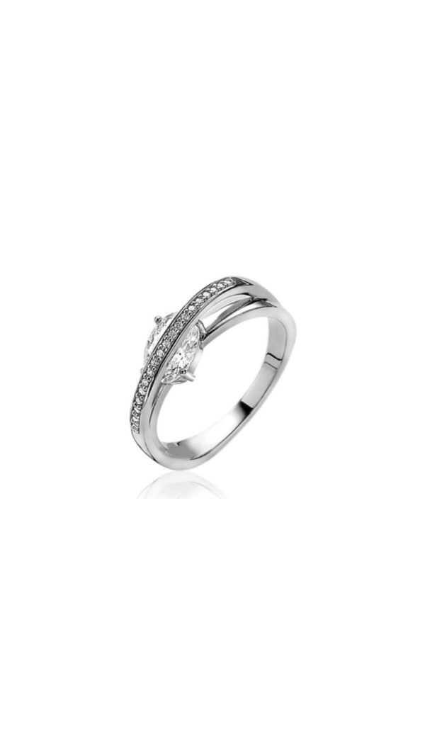 Bague de la marque Zinzi croisée en argent rhodié 925 millièmes et pierres blanches.