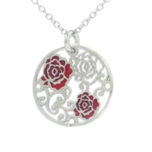 Collier fleurs rouges en argent  rhodié 925 millièmes.